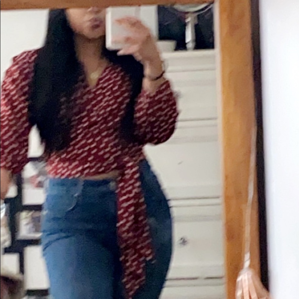 red polka dot blouse